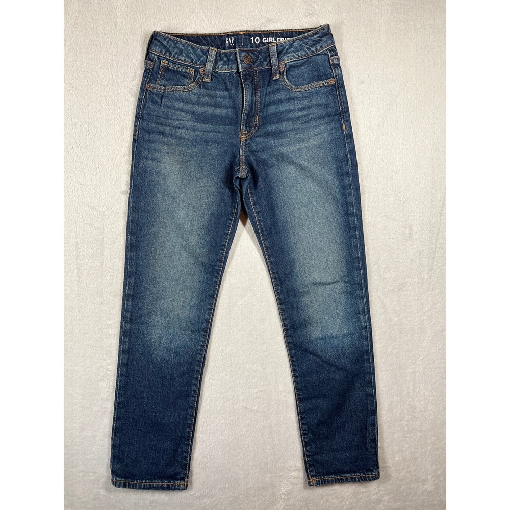Gap Kids Girls Blue Denim Girlfriend Jeans Size 10 Adjustable Waist Medium Wash